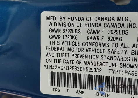 2014 Honda Civic Ex from USA, damaged, VIN 2HGFB2F83EH529332
